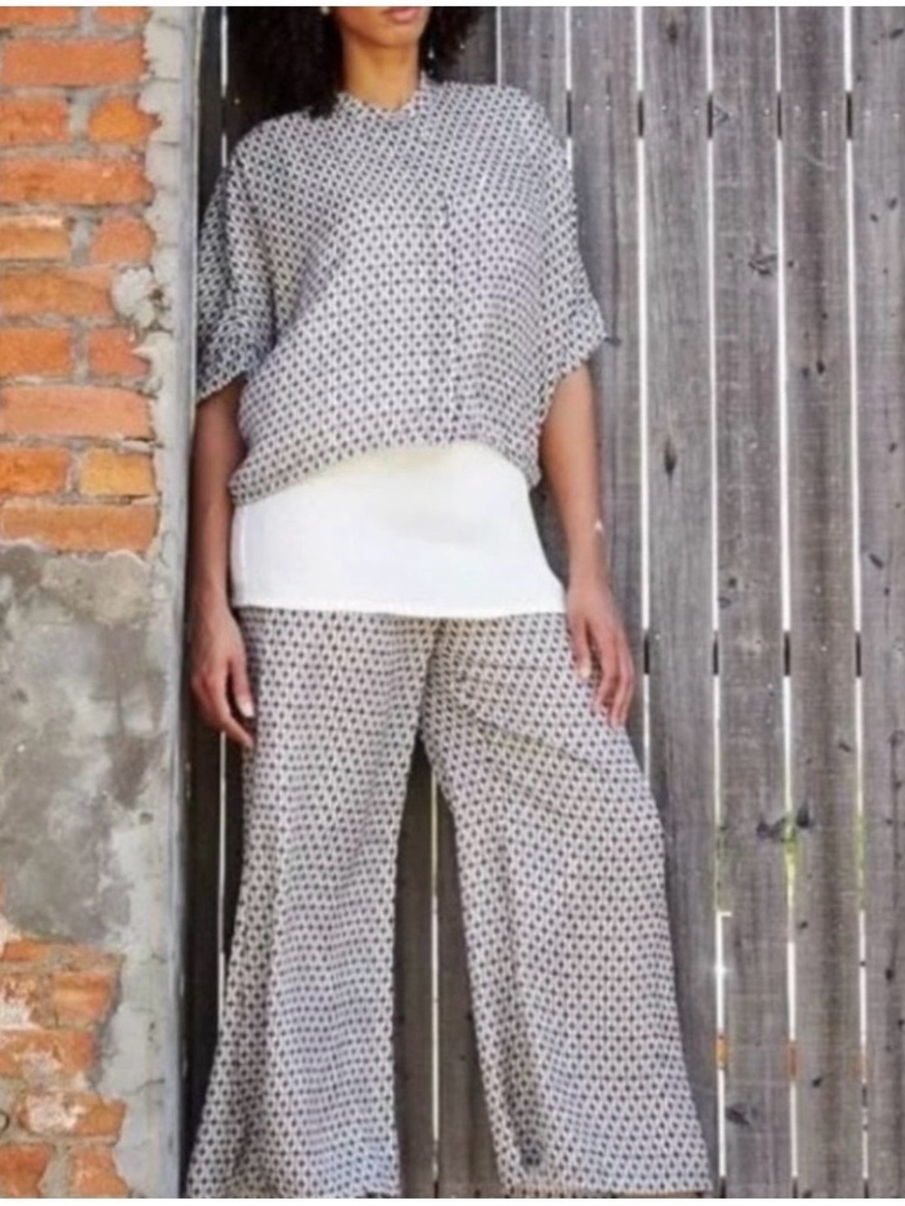 bryn Walker Black and White Wide-Leg Printed Pants
